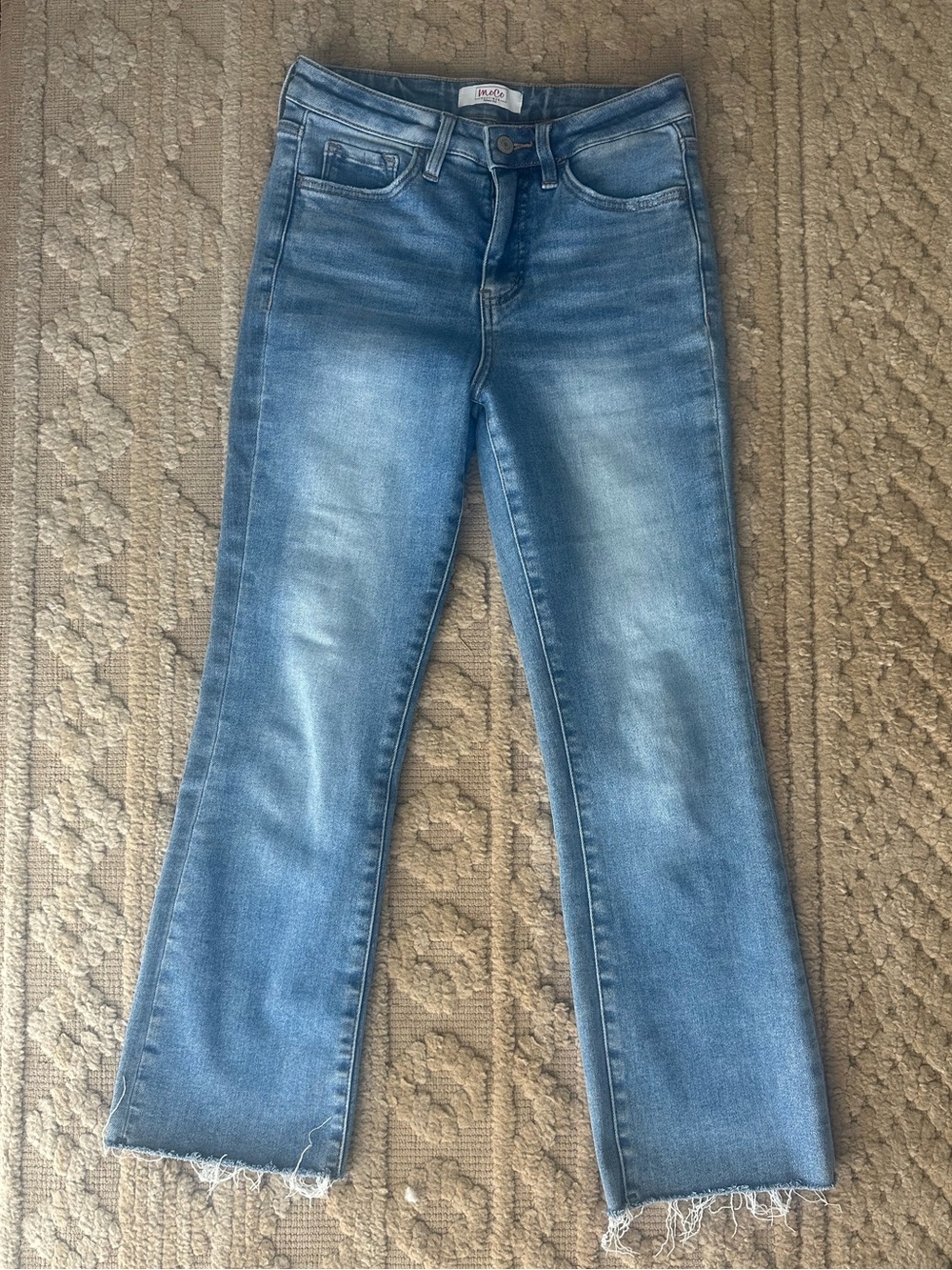MoCo Boutique All I Need Tummy Control Kick Flare Jeans Raw Hem Size 3/26